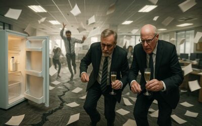 Büro durch Kühlschranktür zerstört