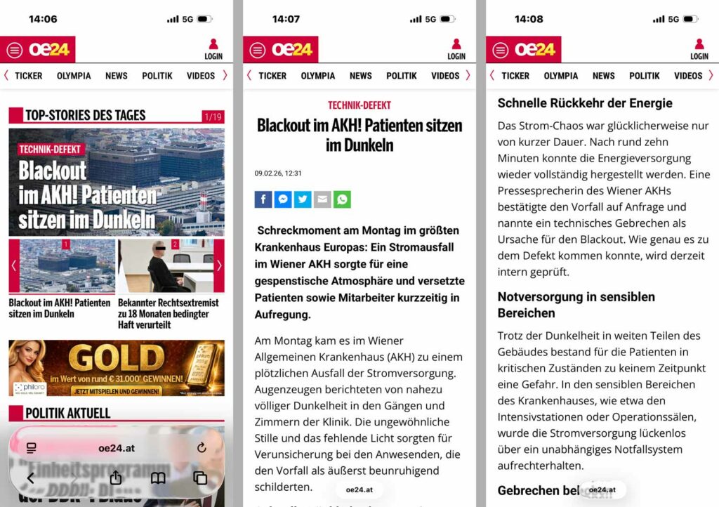 Screenshot: oe24.at, 09.02.2026